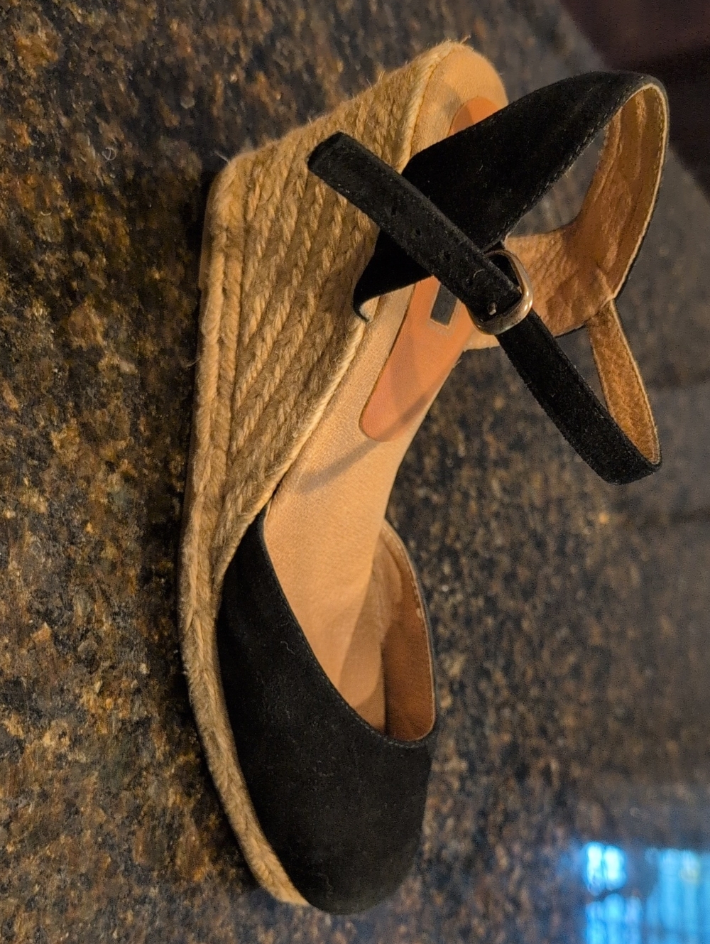 Topshop Black Suede Espadrille Wedge Sandals with Ankle Strap